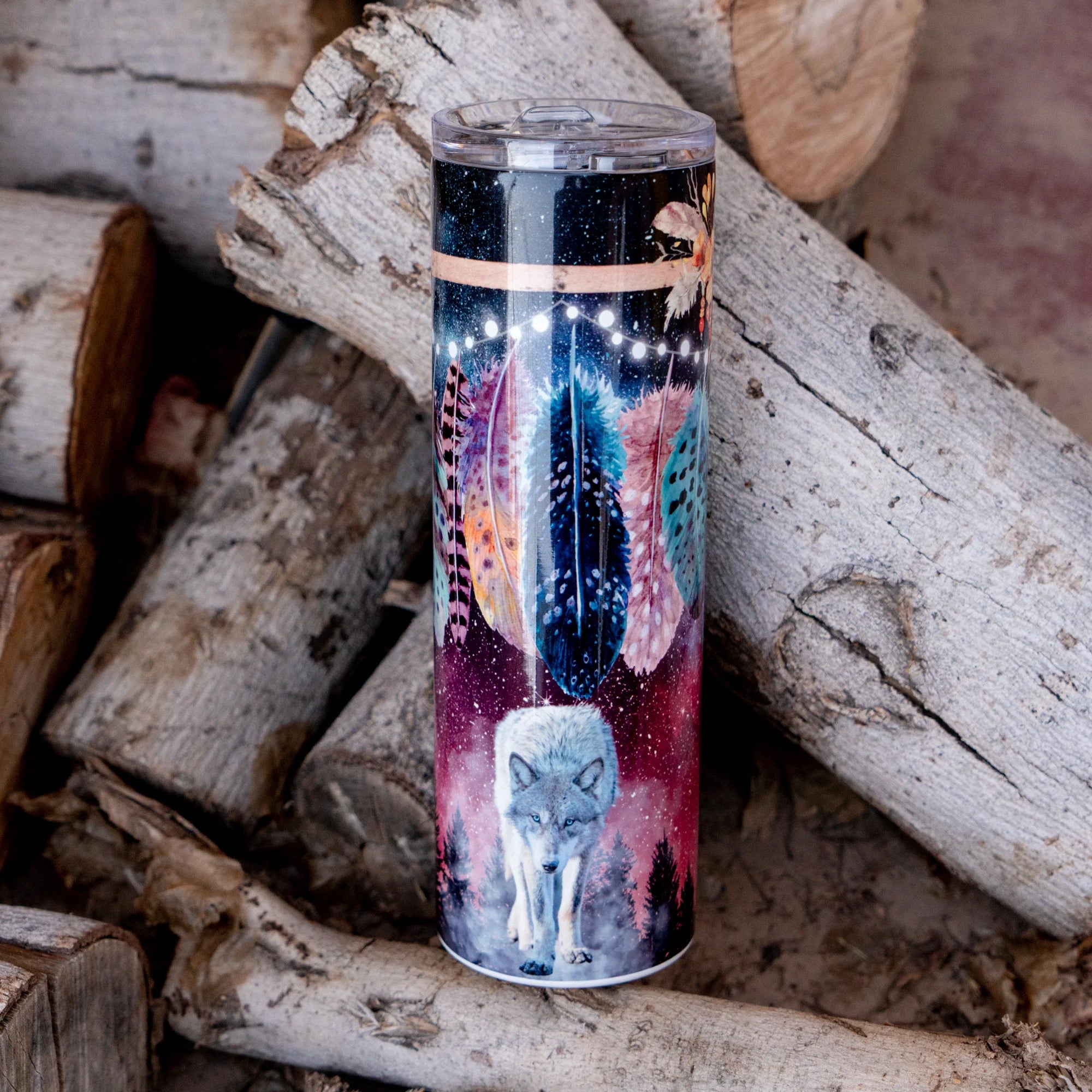 White Wolf Feather 30oz Skinny Duozie Tumbler